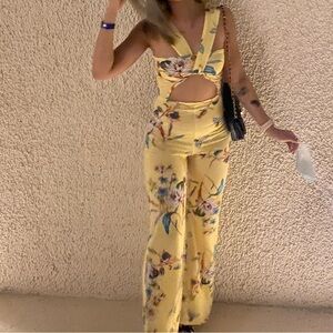 Yellow Floral Jumpsuits